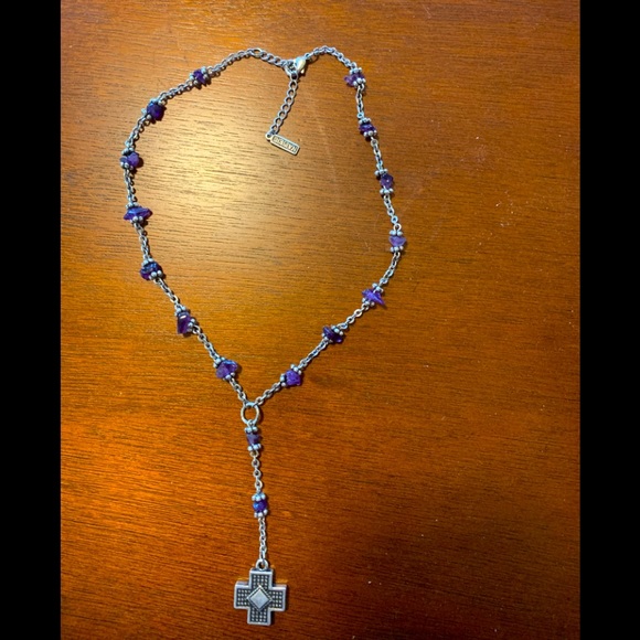 Napier Silver Chain Necklace with Amethysts & Cross - Picture 2 of 3